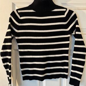 Cielo Black and White Striped Turtleneck Sweater